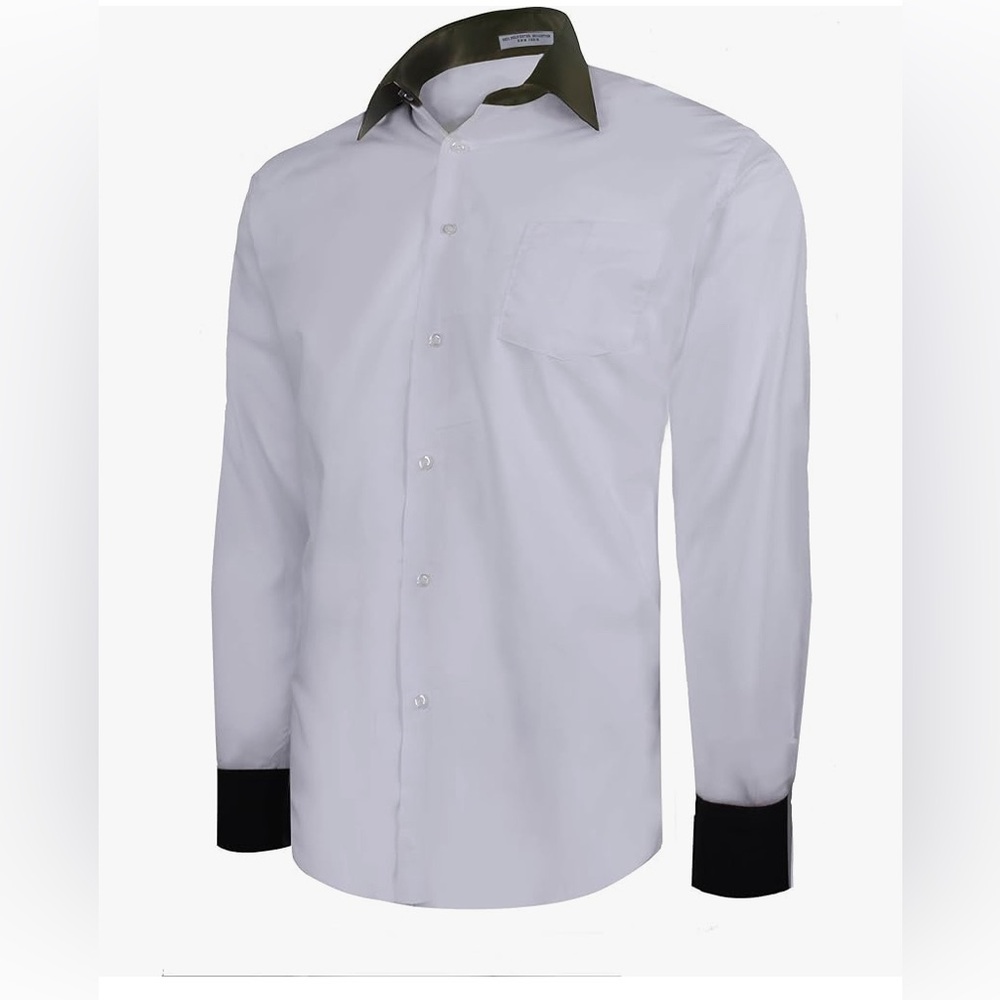 White - Black Two Tone Mens Dress Shirt - Picture 4 of 8